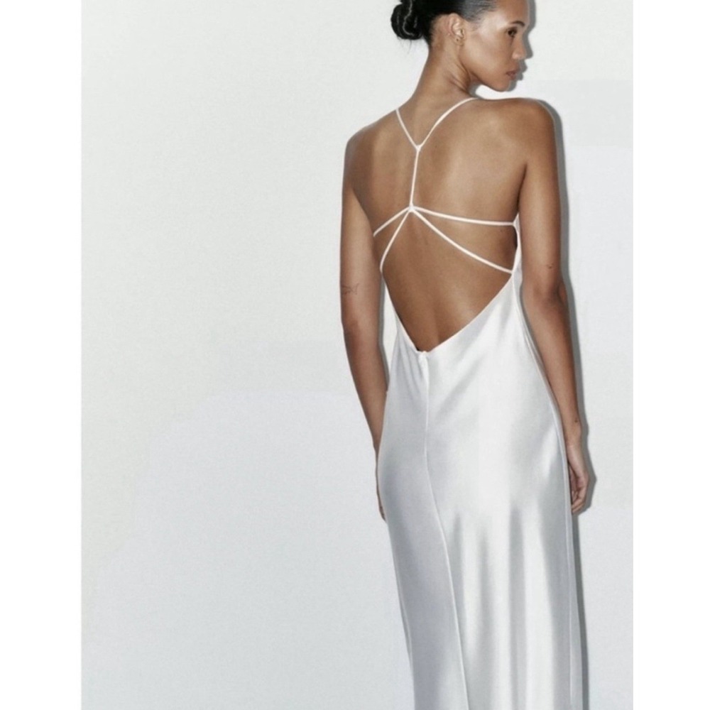 Zara White Satin Maxi Dress Luxury Slip Strappy Ethereal Bride Bachelorette